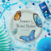 シックティール(緑がかった色)ブルーウォーターカラーバタフライ結婚ズ ペーパープレート (パーティー)