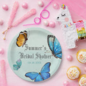 シックティール(緑がかった色)ブルーウォーターカラーバタフライ結婚ズ ペーパープレート (パーティー)