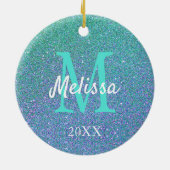 シックティール(緑がかった色)ブルーガーリーグリッタースパルクルモノグラム セラミックオーナメント (裏面)