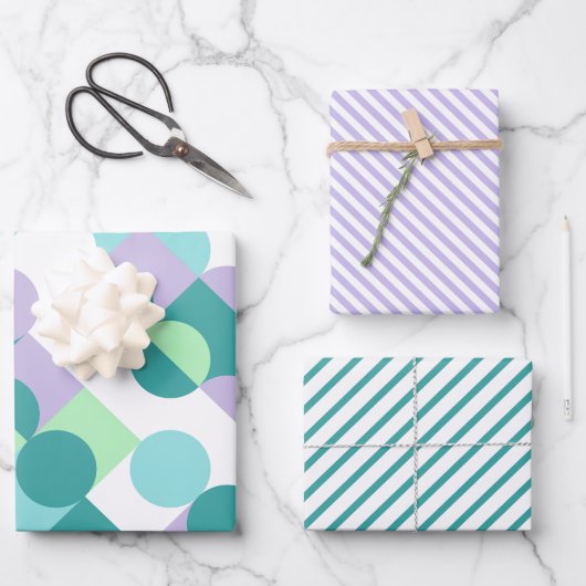 シックティール(緑がかった色)ブルーミントグリーンサークルアートパターン ラッピングペーパーシート (正面)