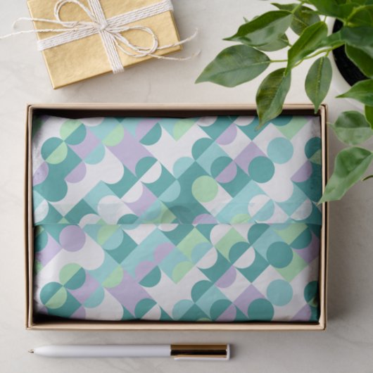 シックティール（緑がかった色）ブルーミントグリーンサークルアートパターン 薄葉紙 (ギフト)