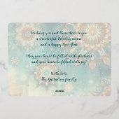 シックティール（緑がかった色）ブルー抽象芸術スノーフレークフローラアート金ゴールド 箔シーズンカード (裏面)