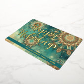 シックティール（緑がかった色）ブルー抽象芸術スノーフレークフローラアート金ゴールド 箔シーズンカード (回転した状態)