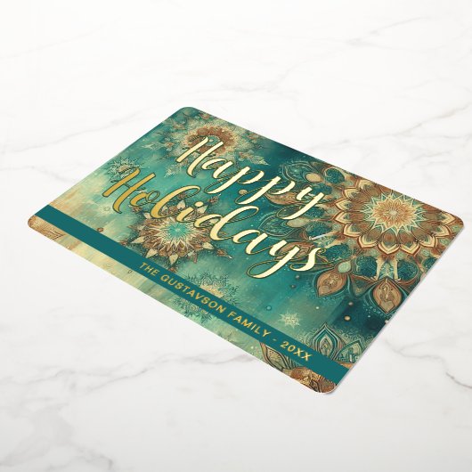 シックティール(緑がかった色)ブルー抽象芸術スノーフレークフローラアート金ゴールド 箔シーズンカード (回転した状態)