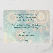 シックティール(緑がかった色)ブルー抽象芸術スノーフレークフローラアート金ゴールド 箔シーズンカード (裏面)