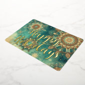 シックティール(緑がかった色)ブルー抽象芸術スノーフレークフローラアート金ゴールド 箔シーズンカード (回転した状態)