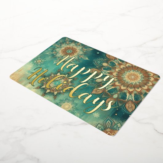 シックティール（緑がかった色）ブルー抽象芸術スノーフレークフローラアート金ゴールド 箔シーズンカード (回転した状態)