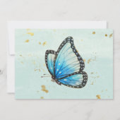 シックティール(緑がかった色)ブルー絵を描バタフ結婚ィーズ詳細 招待状 (裏面)