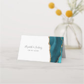 シックティール（緑がかった色）ブルー金ゴールドアゲ結婚ートズテーブル プレイスカード (裏面)