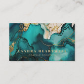 シックティール(緑がかった色)ブルー金ゴールドグリッターインク抽象芸術QRコード 名刺 (正面)