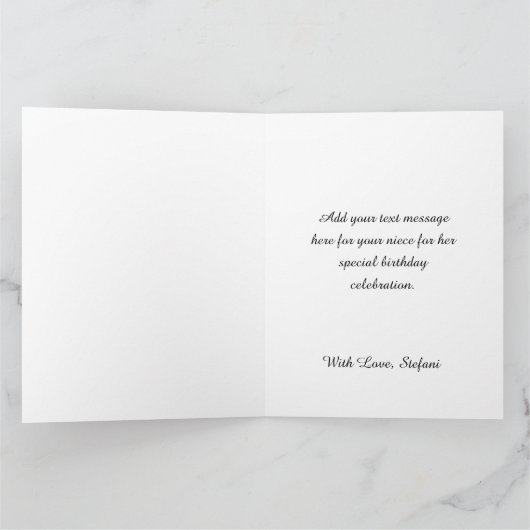 シックティール(緑がかった色)ホログラフィフェイクックグリッターハッピーバースデー カード (内部)