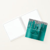  シックティール（緑がかった色）メタリックシルバーグリッタードリップススケッチ ノートブック (内部)
