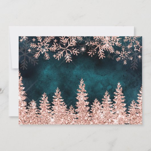 シックティール(緑がかった色)冬バラ金ゴールドスノー結婚パイン サンキューカード (裏面)