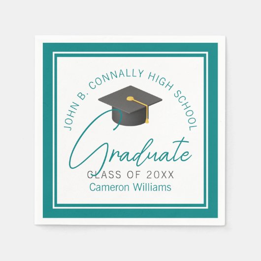 シックティール（緑がかった色）卒業パーティパーソナライズされた卒業生 スタンダードカクテルナプキン (正面)