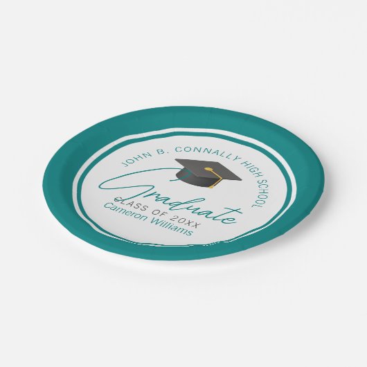 シックティール(緑がかった色)卒業パーティー卒業 ペーパープレート (アングル)