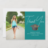 シックティール(緑がかった色)大学院写真撮パーソナライズされた影 サンキューカード (正面)