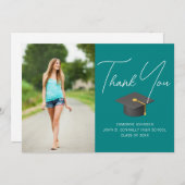 シックティール(緑がかった色)大学院写真撮パーソナライズされた影 サンキューカード (正面/裏面)