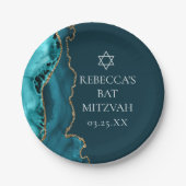 シックティール（緑がかった色）金ゴールドアゲートバルミツワーパーティー ペーパープレート (正面)