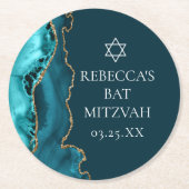 シックティール(緑がかった色)金ゴールドアゲートバルミツワーパーティー ラウンドペーパーコースター (正面)