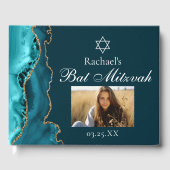 シックティール(緑がかった色)金ゴールドアゲートバー(ユダヤ教の)バル・ミツバーパーティー写真 ゲストブック (正面)