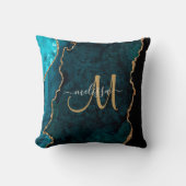 シックティール(緑がかった色)金ゴールドグリッターアゲートカスタムモノグラム クッション (正面)