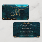 シックティール（緑がかった色）金ゴールドグリッターアゲートカスタムモノグラム 名刺 (正面/裏面)