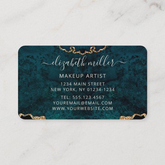 シックティール（緑がかった色）金ゴールドグリッターアゲートカスタムモノグラム 名刺 (裏面)