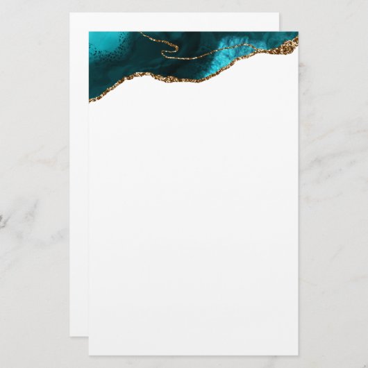 シックティール（緑がかった色）金ゴールドグリッターアゲートモダント 便箋 (正面/裏面)
