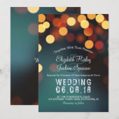 シックティール（緑がかった色）金ゴールド《写真》ぼけ味グリッターストリングライツ結婚ズ 招待状 (正面/裏面)