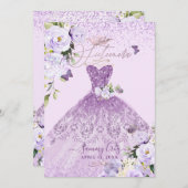 シックティーンエラダスティ薄紫パープルグリッターガウン 招待状 (正面/裏面)