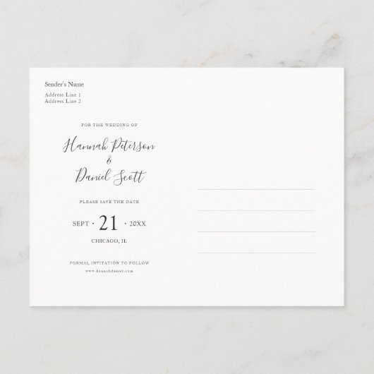 シックテンプレート日付の写真はがきを保存 案内ポストカード (裏面)