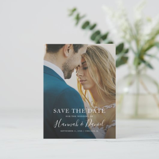 シックテンプレート日付の写真はがきを保存 案内ポストカード (スタンド正面)