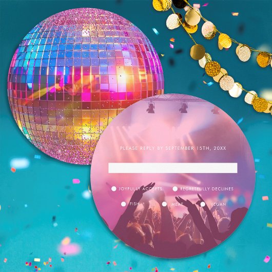 シックディスコボール ウェディング ピンクのラメ 結婚式 RSVP