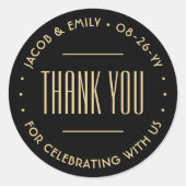 シックデコタイポグラフィサンキューブラック&金ゴールド ラウンドシール (正面)