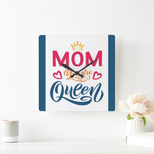 シックデザインタイポグラフィママママザクイーン スクエア壁時計 (ホーム)