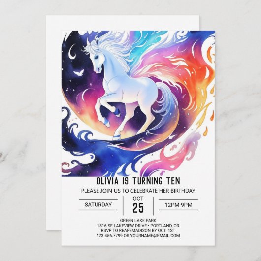 シックデジタルホース誕生日 招待状 (正面/裏面)