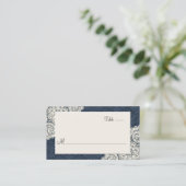 シックデニムダマスク&アイボリーレース結婚ズエスコートカード プレイスカード (スタンド正面)