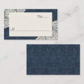 シックデニムダマスク&アイボリーレース結婚ズエスコートカード プレイスカード (正面/裏面)