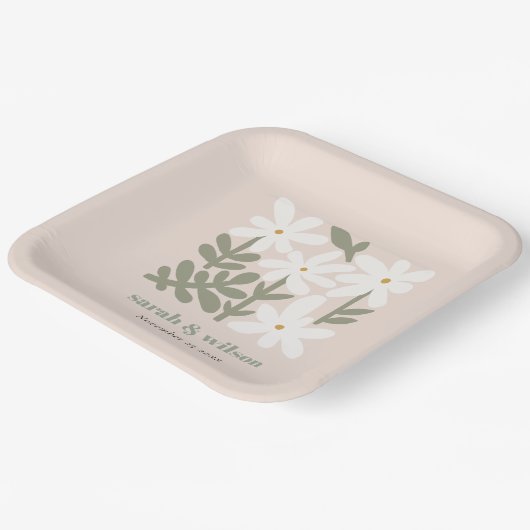 シックデュスキー赤面レトロミニマルフローラ結婚ズ ペーパープレート (傾斜あり)