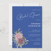 シックデルフトブルーアンドホワイトフローラブライダルシャワー 招待状 (正面)