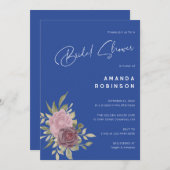 シックデルフトブルーアンドホワイトフローラブライダルシャワー 招待状 (正面/裏面)