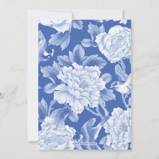 シックデルフトブルーチノワセリーフローラブライダルシャワー 招待状 (裏面)