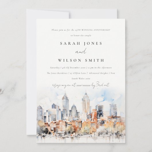 シックデンバーコロラドスカイライン結婚の記念日 招待状 (正面)