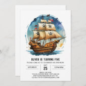 シックトレジャーマップジョリーロジャーパイレーツ誕生日 招待状 (正面/裏面)