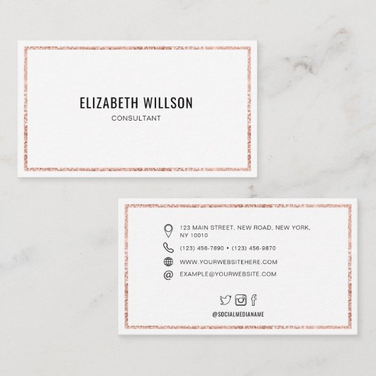 シックトレンディーシンプルバラ金ゴールドグリッターフレーム 名刺 (正面/裏面)