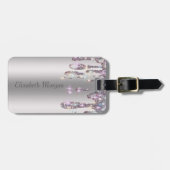 シックトレンディーストライプシルバーグリッタードリップ ラゲッジタグ (正面横)