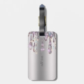 シックトレンディーストライプシルバーグリッタードリップ ラゲッジタグ (裏面縦)