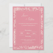 シックトレンディーピンクフローラフレーム結婚式招待状 (正面)