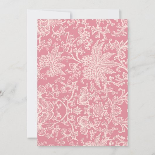 シックトレンディーピンクフローラフレーム結婚式招待状 (裏面)