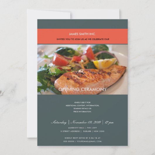 シックトレンディーフォトグレーレッド大開会式 招待状 (正面)